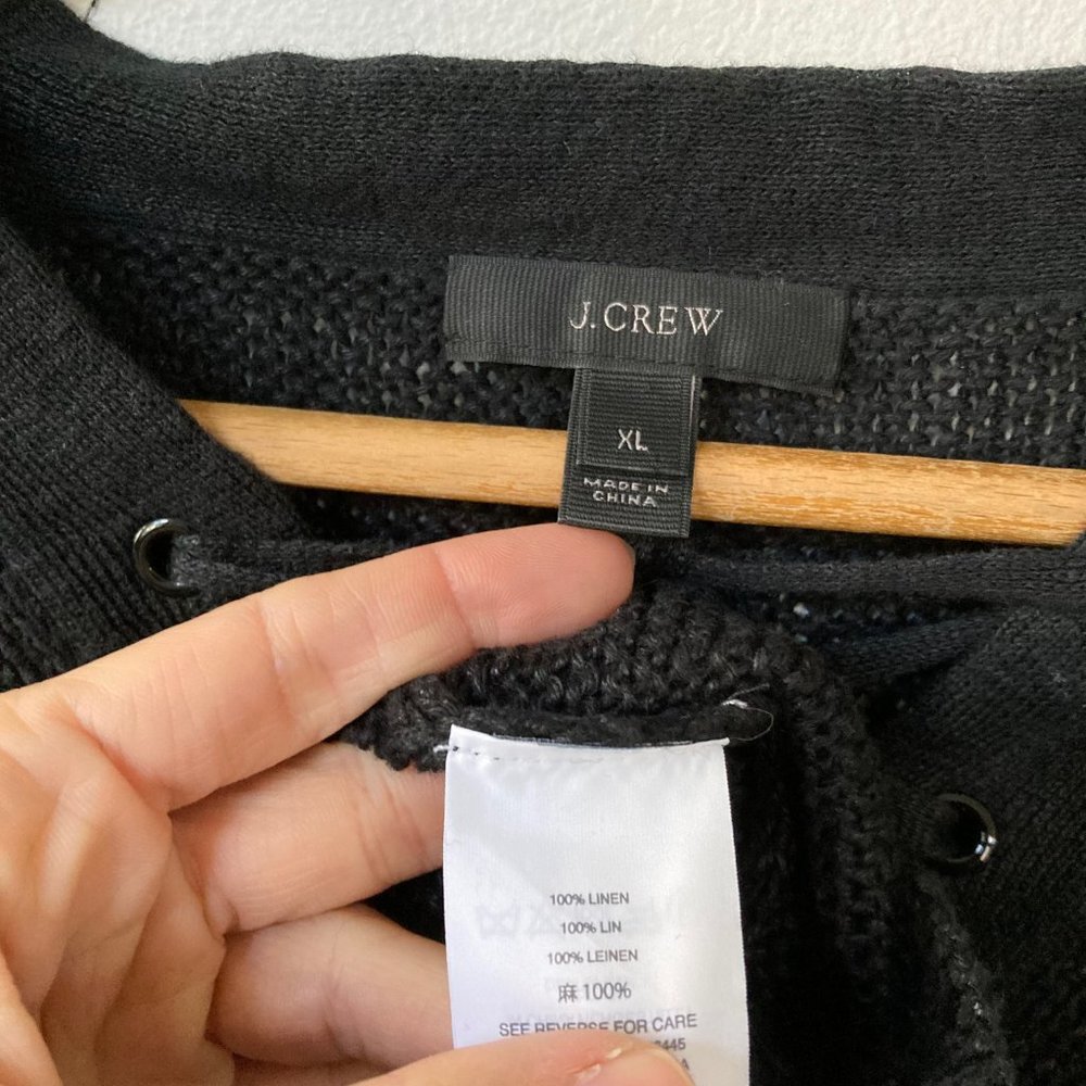 J. Crew Linen Lace Up Beach Sweater Black - Picture 4 of 6